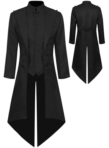 AIEOE Mittelalter Gothic Frack für Herren Halloween-Kostüme Vintage Smoking Renaissance Steampunk Jacke Schwarz S AIEOE Mittelalter Gothic Frack für Herren Halloween-Kostüme Vintage Smoking Renaissance Steampunk Jacke Schwarz S von AIEOE