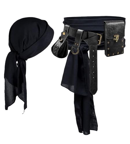 AIEOE Mittelalter Renaissance Piraten Kostüm Zubehör Set für Cosplay Fasching Halloween Cosplay Karneval Schwarz mit Beutel AIEOE Mittelalter Renaissance Piraten Kostüm Zubehör Set für Cosplay Fasching Halloween Cosplay Karneval Schwarz mit Beutel von AIEOE