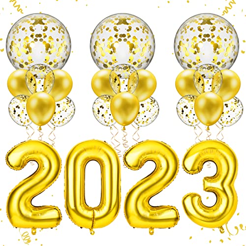 101,6 cm 2023 Luftballons Zahlen, Gold 2023 Ballon Großes Luftballons Silvester 2023 mit Goldenen Konfetti Luftballons für Silvester Abitur Abschlussball Party Dekoration (25 Stück) von AIEX
