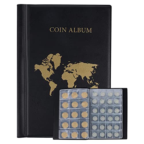 300 Taschen / 14 Seiten Münzalbum, Münztaschen Album mit Leder Hardcover Penny-Münzbuch Münzhalter für Sammler (2 Münzgrößen) von AIEX