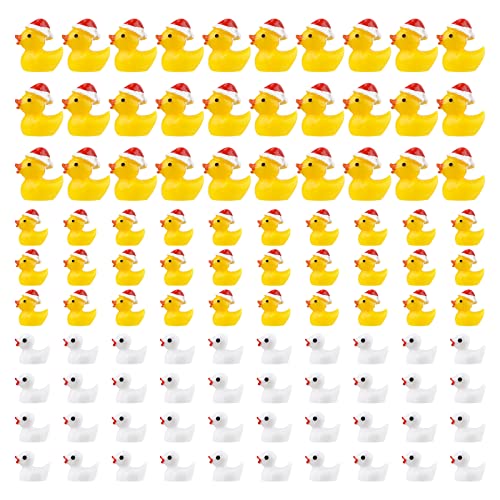 AIEX 100 Stück Mini Harz Enten, Weihnachts Mini Enten Niedlich Gelb & Weiß Miniaturfiguren Weihnachts Zubehör für Aquarium Puppenhaus Tisch Dekoration von AIEX