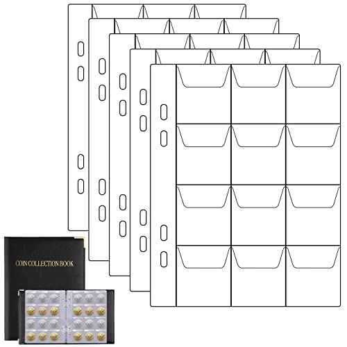 AIEX 60 Fächer/5 Seiten Münzsammler, 40x40mm Münzhalter Pocket-Münzseiten Briefmarkensammler für Münzen Briefmarken Sammlung von AIEX