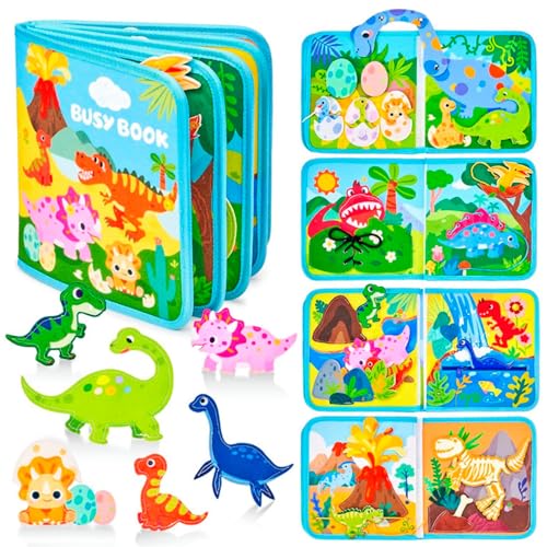 AIGOCITY Busy Board Montessori Spielzeug ab 1 Jahr,Busy Book mit 3D Dinosaurier-Thema,8-in-1 Quiet Book für Frühe Bildung,Kinder Activity Board Geschenk Spielzeug ab 1 2 3 4 5 Jahre Mädchen Junge von AIGOCITY