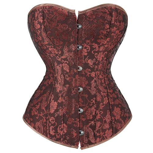 AIGOUT Brokat-Korsett im Vintage-Stil, zum Schnüren, formendes Korsett für Damen, Gothic, Übergröße, Bustier-Top mit Knochen, Braun, Größe XS von AIGOUT