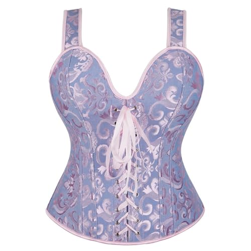 AIGOUT Damen Gothic Jacquard Bustier mit Fischgrätenriemen Schnürung Shapewear Korsett Vintage Court-Stil Satin Korsett Taille Cinching Weste für Cosplay Hochzeit (Lila, S) von AIGOUT