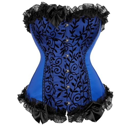 AIGOUT Damen Korsett Gothic Slimming Corsage Spitze Schleife Trim Fishbone Corsage Vintage Floral Mieder (Blau, XXS) von AIGOUT