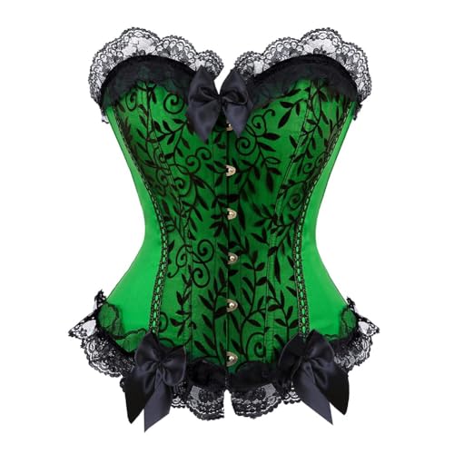 AIGOUT Damen Korsett Gothic Slimming Corsage Spitze Schleife Trim Fishbone Korsett Vintage Floral Mieder (Grün, XXL) von AIGOUT
