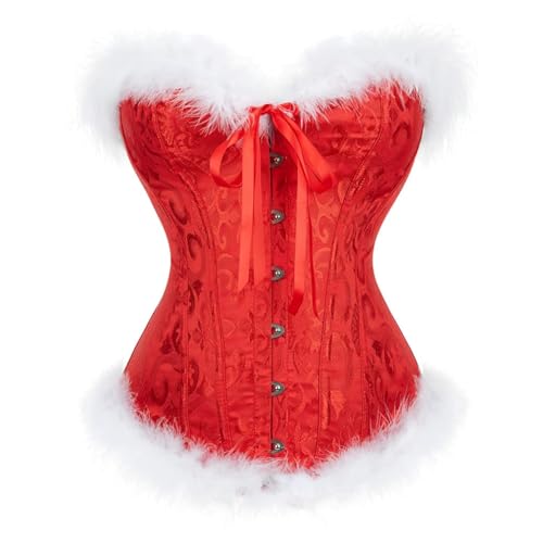 AIGOUT Damen-Korsett Top Bustier – Rot Weihnachten Weiß Samt Brokat Korsett Weihnachten Riemchen für Halloween Cosplay Gothic Steampunk Übergröße (Rot, S) von AIGOUT