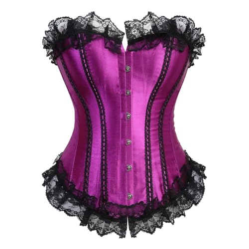 AIGOUT Damen-Korsett im Vintage-Stil, Satinband, Spitzenbesatz, Fischgräten-Korsett, Gothic-Stil, Schnürung, Shapewear (Lila, L) von AIGOUT