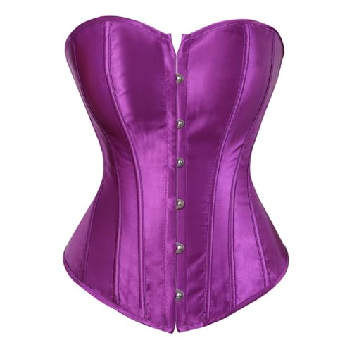 AIGOUT Damen-Korsett in Übergröße, Satin, Schnürung, Shapewear, Korsett – Halloween-Kostüm, Fischgrätenmuster für Party, Hochzeit (Lila, 6XL) von AIGOUT