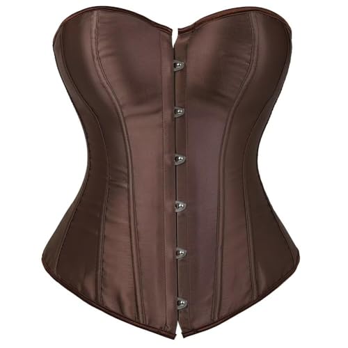 AIGOUT Damen-Korsett in Übergröße, Satin, Schnürung, Shapewear Korsett – Halloween-Kostüm, Fischgrätenmuster für Party, Hochzeit (Braun, XXL) von AIGOUT