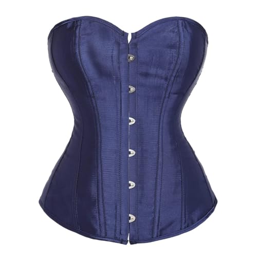 AIGOUT Damen-Korsett in Übergröße, Satin, Schnürung, Shapewear Korsett – Halloween-Kostüm, Fischgrätenmuster für Party, Hochzeit (Marineblau, XL) von AIGOUT