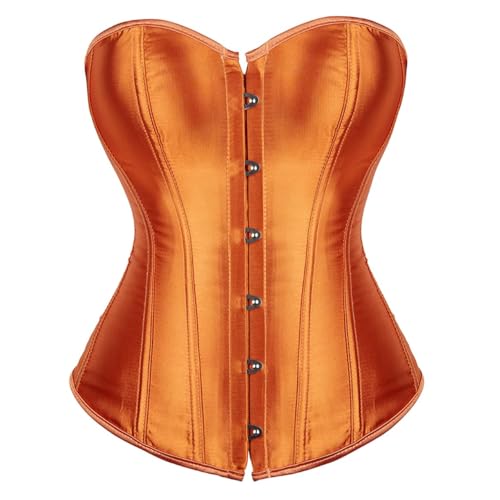 AIGOUT Damen-Korsett in Übergröße, Satin, Schnürung, Shapewear Korsett – Halloween-Kostüm, Fischgrätenmuster für Party, Hochzeit (Orange, XXL) von AIGOUT