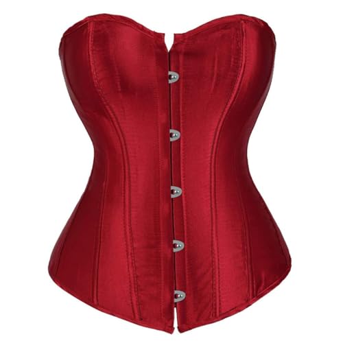 AIGOUT Damen-Korsett in Übergröße, Satin, Schnürung, Shapewear Korsett – Halloween-Kostüm, Fischgrätenmuster für Party, Hochzeit (Weinrot, M) von AIGOUT