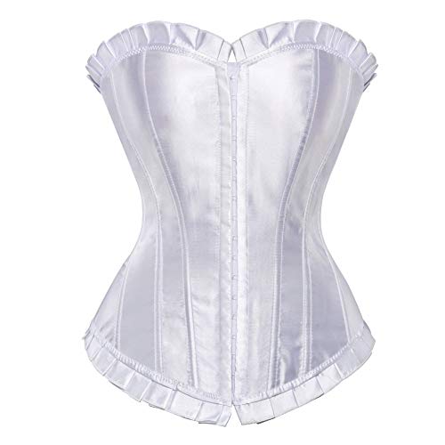 AIGOUT Damen-Korsett in Übergröße, Satin, Schnürung, Shapewear Korsett – Halloween-Kostüm, Fischgrätenmuster für Party, Hochzeit (Weiß, L) von AIGOUT