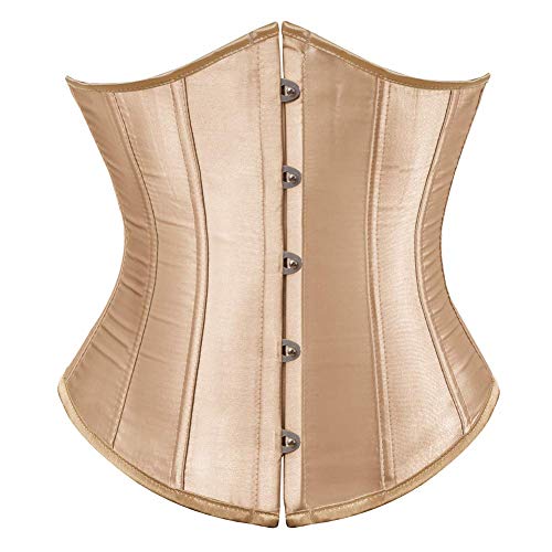 AIGOUT Damen-Korsett in Übergröße, Satin, zum Schnüren, Shapewear, Halloween-Kostüm, Fischgräten-Korsett für Party, Hochzeit (Beige, S) von AIGOUT