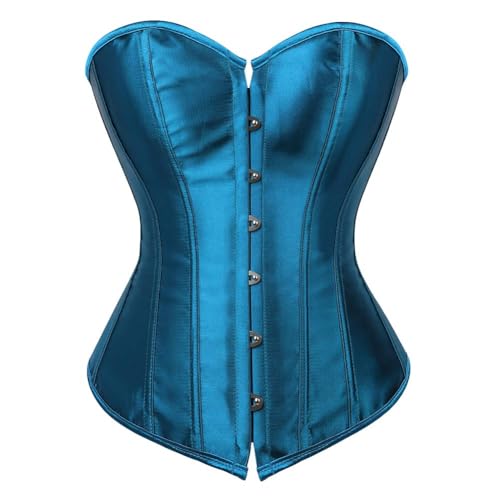 AIGOUT Damen-Korsett in Übergröße, Satin, zum Schnüren, Shapewear, Halloween-Kostüm, Fischgräten-Korsett für Party, Hochzeit (Pfauenblau, 5XL) von AIGOUT