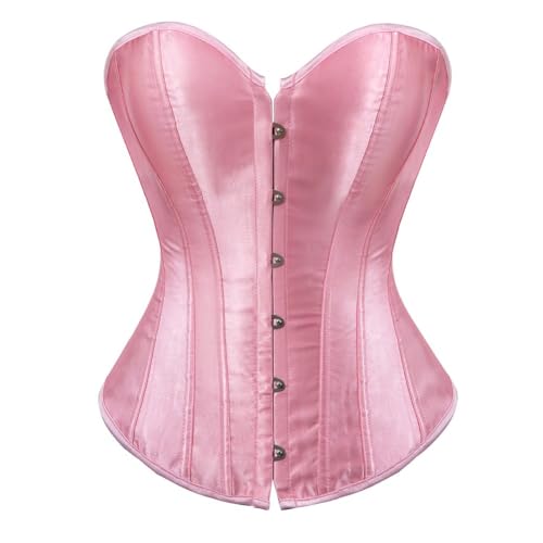 AIGOUT Damen-Korsett in Übergröße, Satin, zum Schnüren, Shapewear, Halloween-Kostüm, Fischgräten-Korsett für Party, Hochzeit (Rosa, S) von AIGOUT