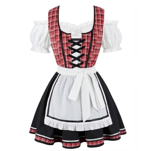 AIGOUT Damen München Oktoberfest Kleid - Bayerisches Dirndl Kostüm mit Puffärmeln Blumenmädchenkleid für Karneval Halloween (Schwarz Rosa, XL) von AIGOUT