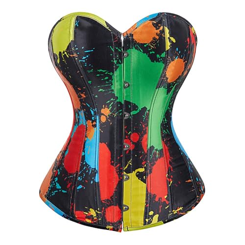 AIGOUT Damen Print Korsett Bustier Top - Bunt Bedrucktes Mieder mit Krawatten Fischgräten-Mieder für Shaping Party (Bunt-11, S) von AIGOUT