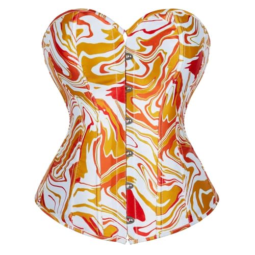 AIGOUT Damen Print Korsett Bustier Top - Bunt Bedrucktes Mieder mit Krawatten Fischgräten-Mieder für Shaping Party (Bunt-7, S) von AIGOUT