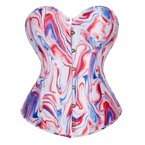 AIGOUT Damen Print Korsett Bustier Top - Bunt Bedrucktes Mieder mit Krawatten Fischgräten-Mieder für Shaping Party (Bunt-8, XS) von AIGOUT