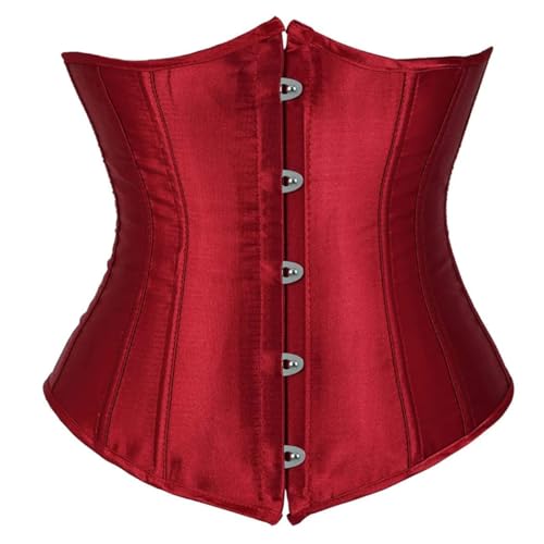 AIGOUT Damen Satin Unterbrustkorsett - Court-Style Lace Up Shapewear, trägerloses Hochzeitskorsett mit Taillenmieder & Bauchkontrolle, Knochen Taille Training Korsetts für Übergröße (Weinrot, M) von AIGOUT