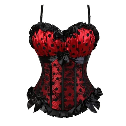 AIGOUT Damen Shapeup Korsett Vintage Floral Polka Dot Fischgräten-Korsett - Plissierte Schleife Besatz Verstellbare Träger Tank Top Bustier (Rot, 4XL) von AIGOUT