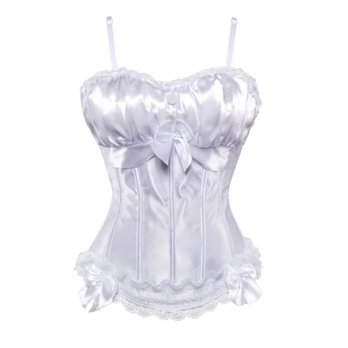 AIGOUT Damen Vintage Spitze Schleife Mieder Korsett mit Fischgrätenstütze, dünnen Trägern und Schnürung zum Formen Gepolsterter Cup Tank Bustier (Weiß, XS) von AIGOUT