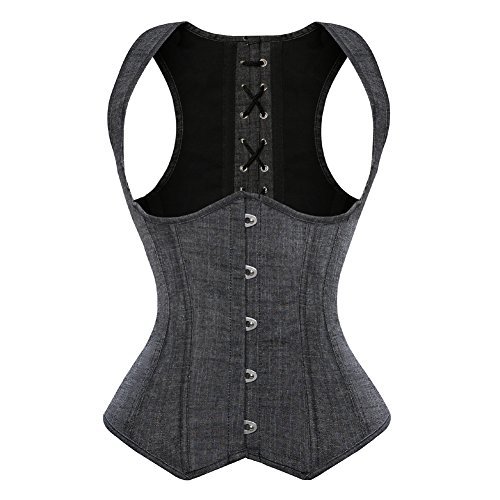 AIGOUT Klassisches Unterbrustkorsett aus Denim für Damen, Unterbrustkorsett im Westen-Stil mit Schnürung, Shapewear, Knochen, Übergröße (Grau, XXL) von AIGOUT