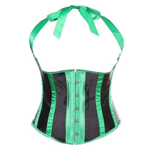 AIGOUT Korsett für Damen, gestreift, unter der Brust, Hals, Korsett, Gothic-Punk-Halfter, Cupless Shaper mit Knochen (Grün, S) von AIGOUT