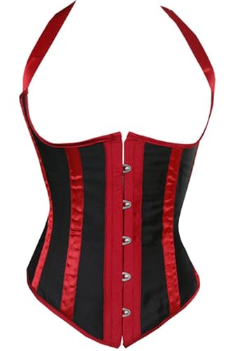 AIGOUT Korsett für Damen, gestreift, unter der Brust, Hals, Korsett, Gothic-Punk-Halfter, Cupless Shaper mit Knochen (Rot, M) von AIGOUT