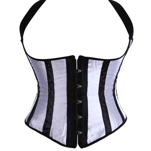 AIGOUT Korsett für Damen, gestreift, zum Aufhängen an Brust, Hals, Art von Korsetts, Gothic-Punk-Halfter, Cupless Shaper mit Knochen (Weiß, XXL) von AIGOUT