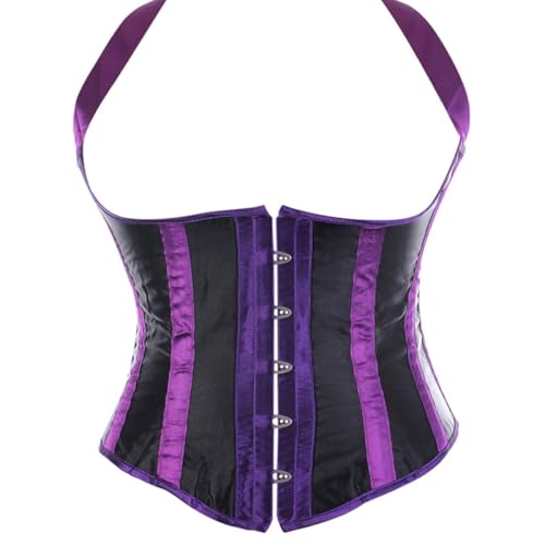AIGOUT Korsett für Damen, gestreift, zum Aufhängen an Brust, Hals, Korsett, Gothic-Punk, Neckholder, Cupless Shaper mit Knochen (Lila, M) von AIGOUT