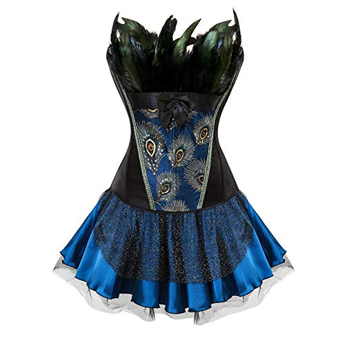 AIGOUT Korsettkleid mit Pfauenfedern, Fischgrätenmuster, Vintage-Stickerei, Gothic-Korsett, Blume, Knospe, kurzer Rock, Set für Halloween, Cosplay-Party, Schwarz / Blau, Größe 4XL AIGOUT Korsettkleid mit Pfauenfedern, Fischgrätenmuster, Vintage-Stickerei, Gothic-Korsett, Blume, Knospe, kurzer Rock, Set für Halloween, Cosplay-Party, Schwarz / Blau, Größe 4XL von AIGOUT
