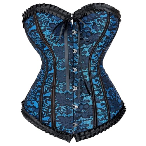 AIGOUT Renaissance-Korsett, Bustier, Bodyshaper-Oberteil, Spitze, Blumenmuster, Fischgrätenmuster, Vintage-Stil, Brokat-Korsett, Hochzeitsschnürung, Shapewear für Damen, Blau, Größe 4XL AIGOUT Renaissance-Korsett, Bustier, Bodyshaper-Oberteil, Spitze, Blumenmuster, Fischgrätenmuster, Vintage-Stil, Brokat-Korsett, Hochzeitsschnürung, Shapewear für Damen, Blau, Größe 4XL von AIGOUT