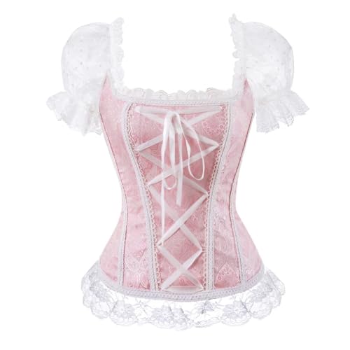AIGOUT Spitzenbesatz Überbrust Hochzeit Korsett Top – Damen Bustier mit breiten Trägern zum Formen und Partys (Rosa, S) von AIGOUT