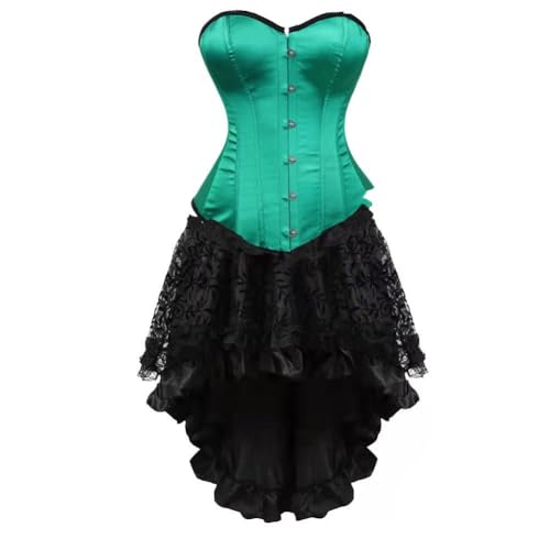 AIGOUT Steampunk-Korsett-Rock-Set für Damen, zweiteilig, Vintage-Palast-Satin, Korsettkleid, Fischgräten-Korsettkleid, Gothic-Stil, Bustier-Kostüme, Grün, Größe 6XL AIGOUT Steampunk-Korsett-Rock-Set für Damen, zweiteilig, Vintage-Palast-Satin, Korsettkleid, Fischgräten-Korsettkleid, Gothic-Stil, Bustier-Kostüme, Grün, Größe 6XL von AIGOUT