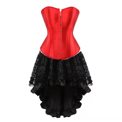 AIGOUT Steampunk-Korsett-Rock-Set für Damen, zweiteilig, Vintage-Palast-Satin, Korsettkleid, Fischgräten-Korsettkleid, Gothic-Stil, Bustier-Kostüme, Rot, Größe 4XL AIGOUT Steampunk-Korsett-Rock-Set für Damen, zweiteilig, Vintage-Palast-Satin, Korsettkleid, Fischgräten-Korsettkleid, Gothic-Stil, Bustier-Kostüme, Rot, Größe 4XL von AIGOUT