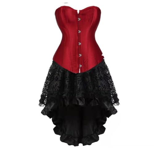 AIGOUT Steampunk-Korsett-Rock-Set für Damen, zweiteilig, Vintage-Palast-Satin, Korsettkleid, Fischgräten-Korsettkleid, Gothic-Stil, Bustier-Kostüme, Weinrot, Größe 4XL AIGOUT Steampunk-Korsett-Rock-Set für Damen, zweiteilig, Vintage-Palast-Satin, Korsettkleid, Fischgräten-Korsettkleid, Gothic-Stil, Bustier-Kostüme, Weinrot, Größe 4XL von AIGOUT