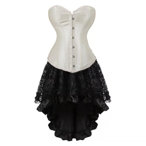 AIGOUT Steampunk-Korsett-Rock-Set für Damen, zweiteilig, Vintage-Palast-Satin, Korsettkleid, Fischgräten-Korsettkleid, Gothic-Stil, Bustier-Kostüme (Beige, XL) von AIGOUT