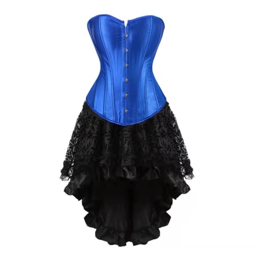 AIGOUT Steampunk-Korsett-Rock-Set für Damen, zweiteilig, Vintage-Palast-Satin, Korsettkleid, Fischgräten-Korsettkleid, Gothic-Stil, Bustier-Kostüme (Blau, L) von AIGOUT