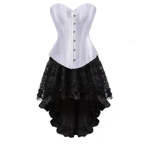AIGOUT Steampunk-Korsett-Rock-Set für Damen, zweiteilig, Vintage-Palast-Satin, Korsettkleid, Fischgräten-Korsettkleid, Gothic-Stil, Bustier-Kostüme (Weiß, M) von AIGOUT