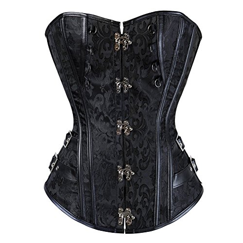 AIGOUT Steampunk Schnür-Korsett mit Vintage-Brokatschnalle, schweres Fischgräten-Überbrust-Bustier für Damen, Schwarz, Größe 6XL von AIGOUT