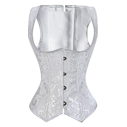 AIGOUT Steampunk Unterbrustkorsett für Damen, Piratenmieder mit Schnürung, Gothic-Riemen, Bustier-Top (Weiß, 6XL) von AIGOUT