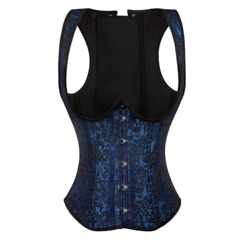 AIGOUT Steampunk Unterbrustkorsett für Damen, Piratenmieder mit Schnürung, Gothic-Träger-Bustier-Top (Königsblau, 3XL) von AIGOUT