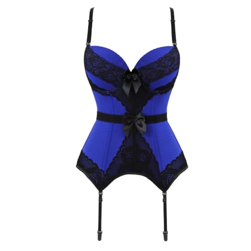 AIGOUT Träger-Korsett im BH-Stil mit Hosenträgern, Schleife, vorne, gepolsterte Cups, Spitze, Bügel, Halloween-Kostüm, Korsett (Blau, S) von AIGOUT