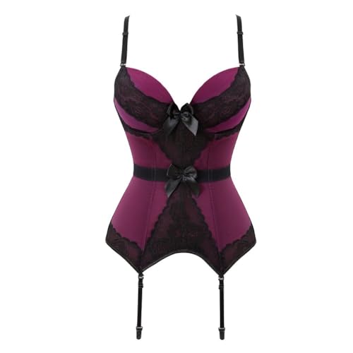 AIGOUT Träger-Korsett im BH-Stil mit Hosenträgern, Schleife, vorne, gepolsterte Cups, Spitze, Bügel, Halloween-Kostüm, Korsett (lila, XL) von AIGOUT