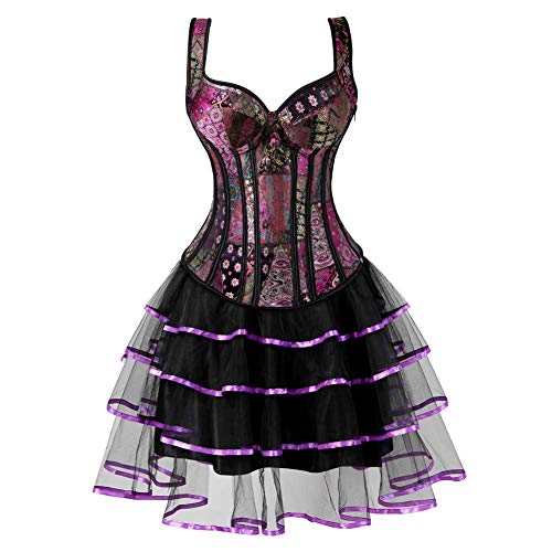 AIGOUT Träger-Tankkorsett, Piraten-Bustier mit langem Tüllrock, Trägerweste Body mit eng anliegendem Rock, zweiteiliges Set (Purple 1, 7XL) von AIGOUT