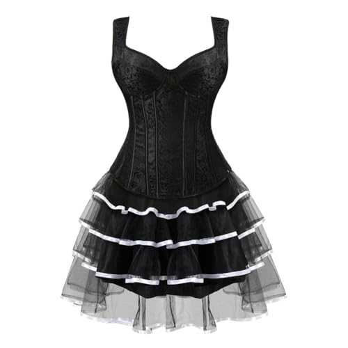 AIGOUT Träger-Tankkorsett, Piraten-Bustier mit langem Tüllrock, Trägerweste Body mit eng anliegendem Rock, zweiteiliges Set (Weiß, XXL) von AIGOUT